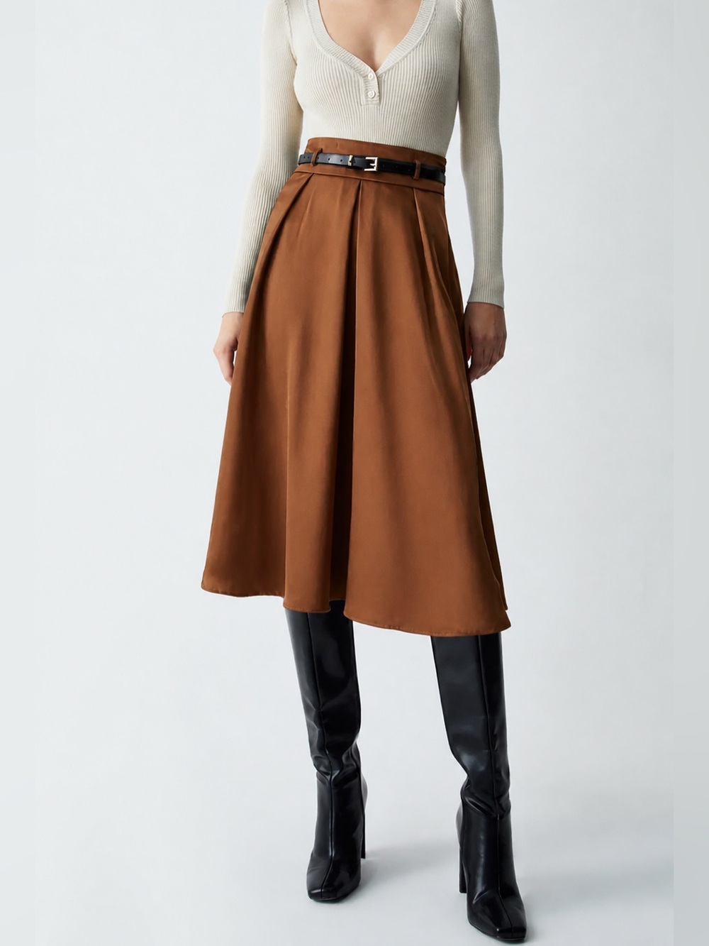 NWT Commense Midi Skirt in Chestnut Brown